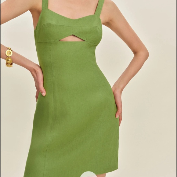 Reformation Belma Linen Dress Green - Size 4 - Picture 4 of 5